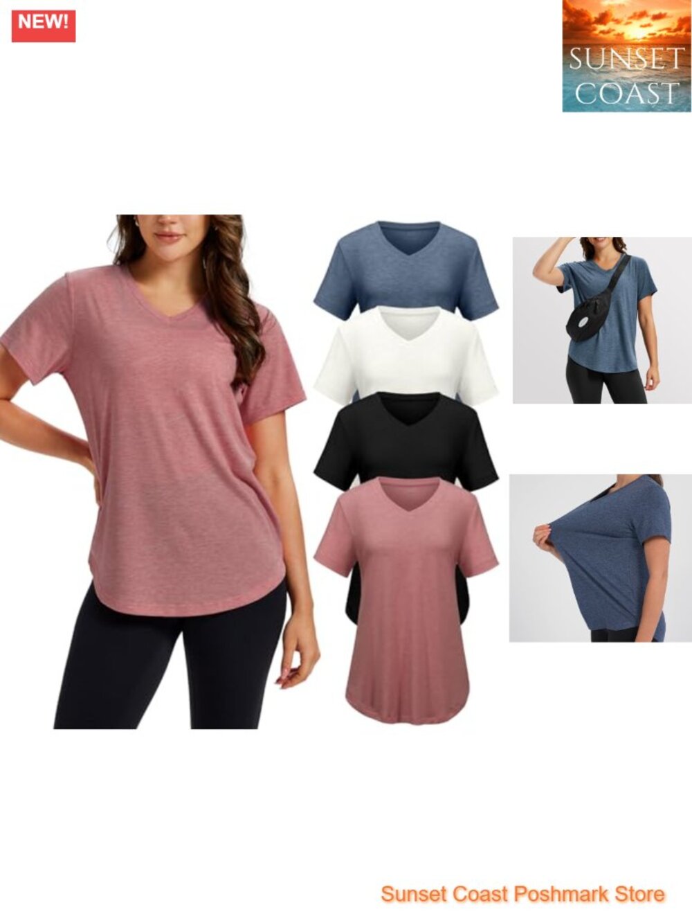 4 Pack V Neck T Shirts Women Short Sleeve Plus Size Summer Tops